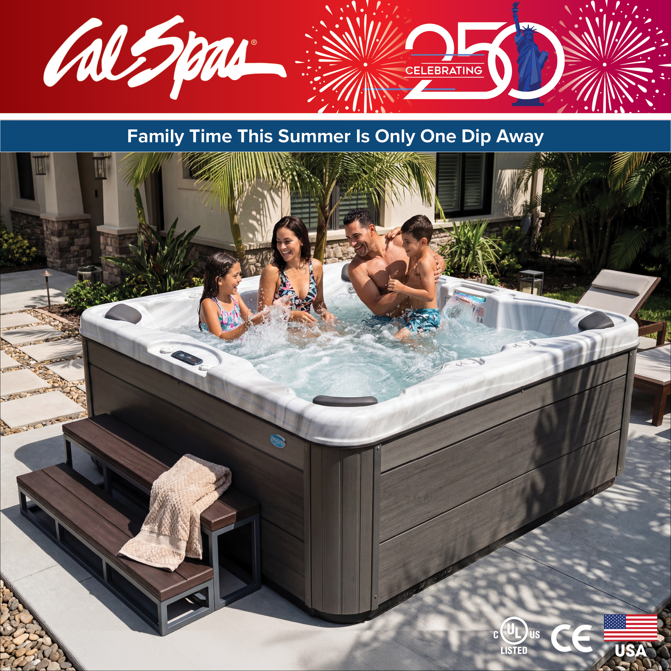 Calspas hot tub being used in a family setting - Cathedral City